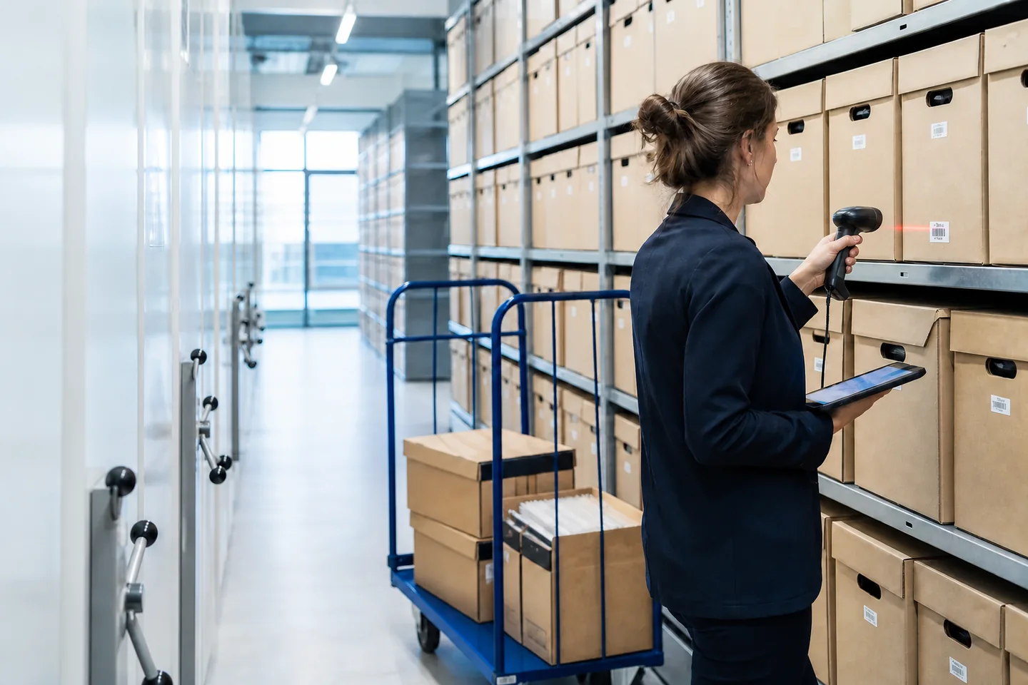 Gecontroleerde opvraag en registratie van archiefdozen in een geordend depot