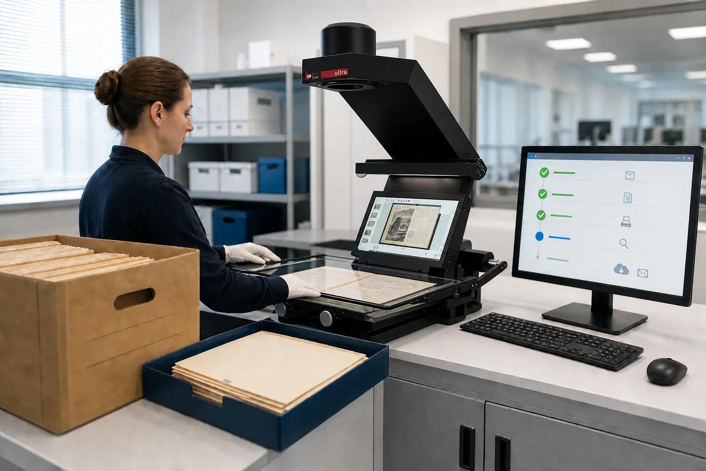 Controlled scanning-on-demand route from file request to digital delivery