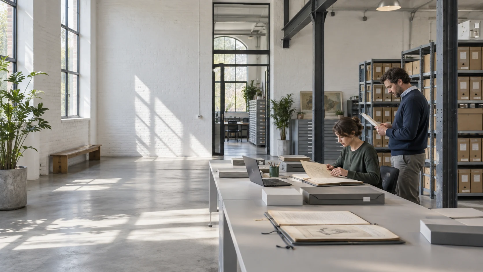 Illustratief beeld van archiefspecialisten die dossiers bestuderen