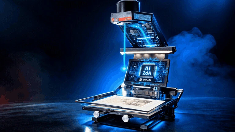 Illustratief videobeeld uit de 2dA en MICROBOX-teaser: scanner met de aanduidingen AI en lokaal