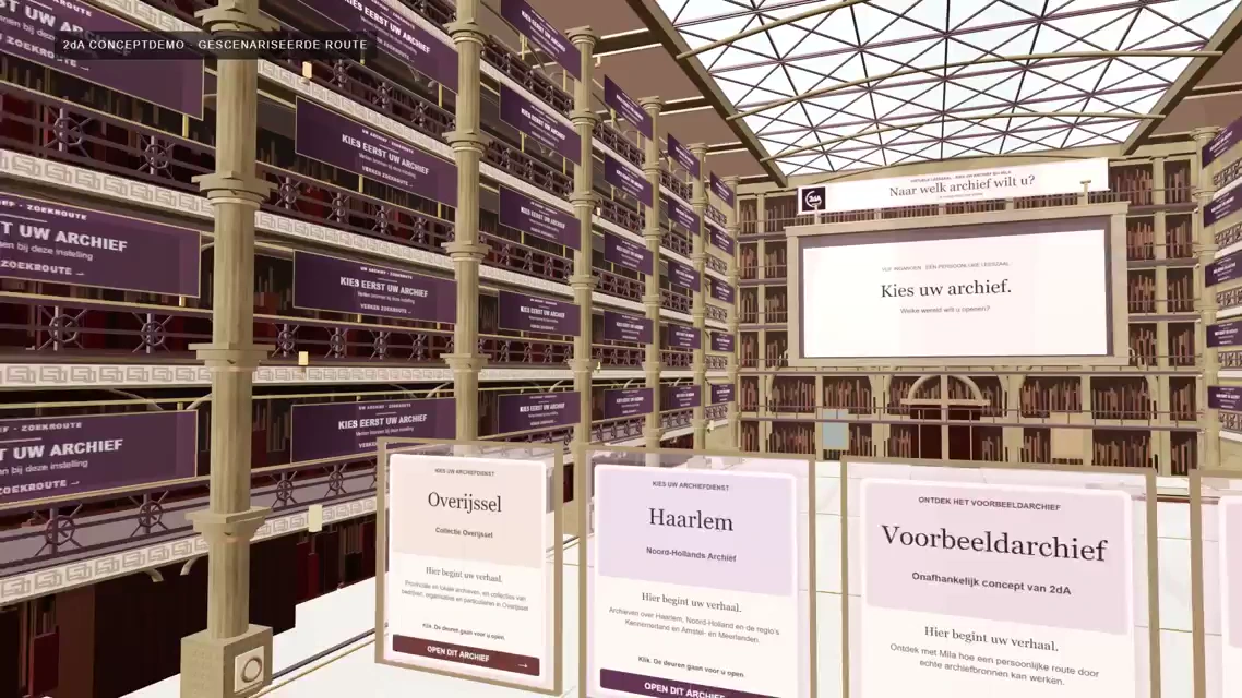 Video still of the virtual reading room being developed by 2dA