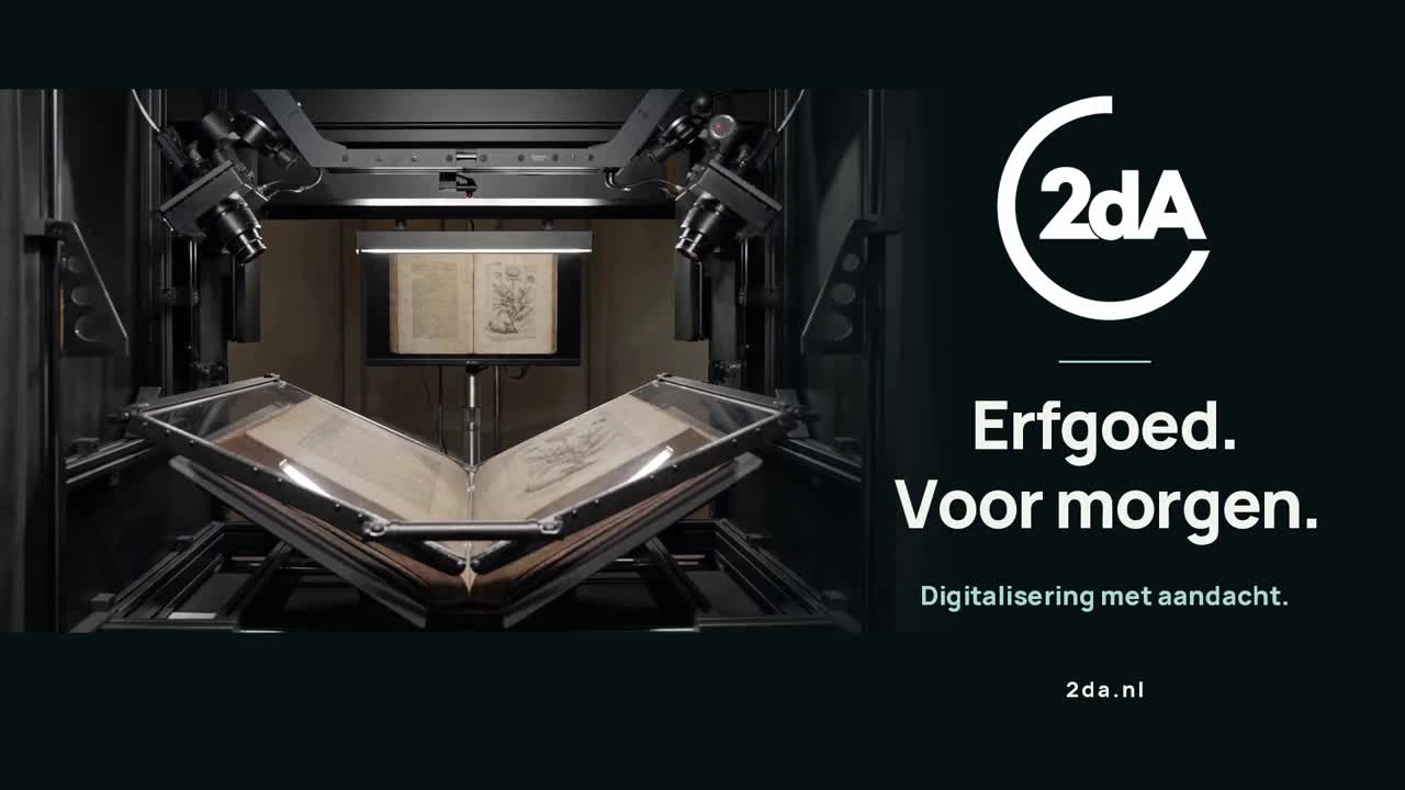 De nieuwe V-shape scanner van 2dA met twee camerasystemen en een boek op de V-vormige boeksteun